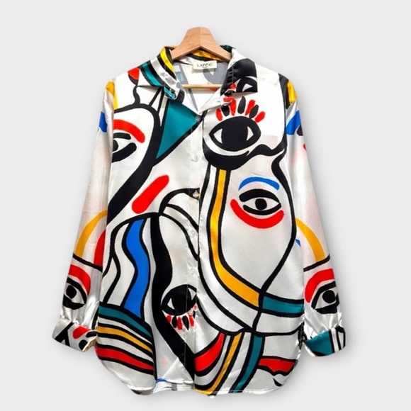 MADE IN ITALY Colorful Abstract Face Print Shirt
